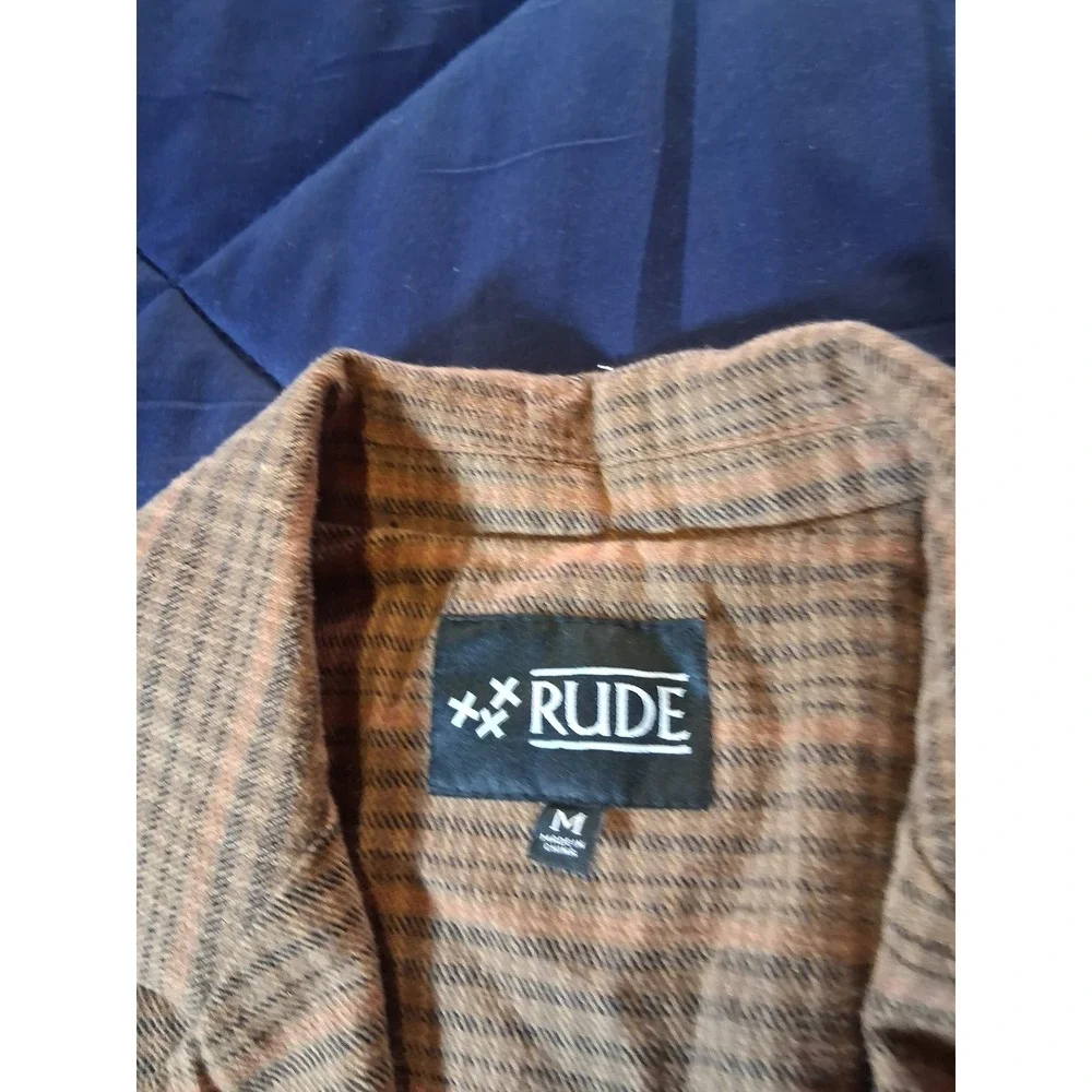 Rude XXX‎ Mens Brown Plaid Blazer Jacket with Elbow Patches Size Medium Academic